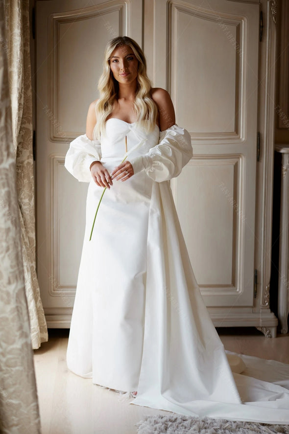 Long Sleeved Taffeta Wedding Cape With Long Train DJ294