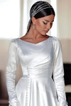 Buttons Front Bride Gowns Long Sleeve Muslim Wedding Dress
