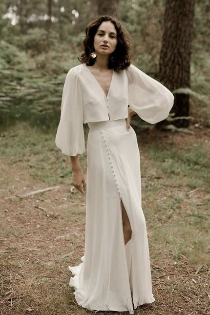 Bohemian Simple Long Wedding Dress Split Gown 242241738 – TANYA BRIDAL