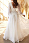 Bohemian Long Chiffon Wedding Dress V Back A Line