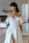 Feathers Wedding Dresses With Detachable Sleeve High Side Split
