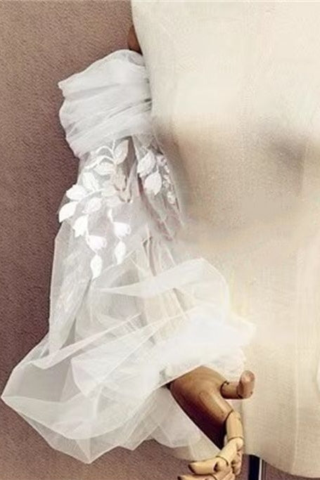 Fairy Leaves Lace Off-the-shoulder Ivory Tulle Sleeves
