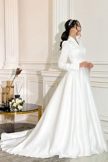 Modest Long Sleeve  Classic Traditional Wedding Dress