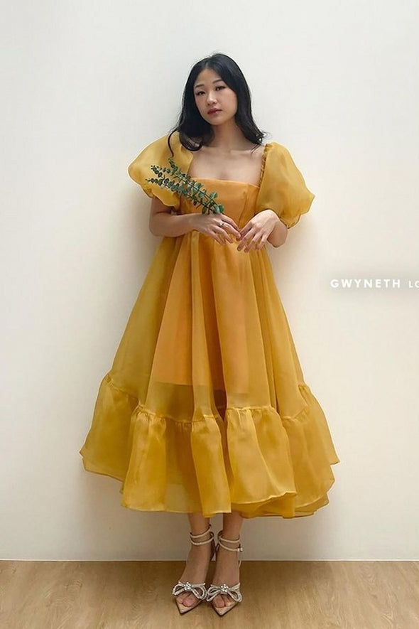 A Line Sweep Long Homecoming Dress Organza