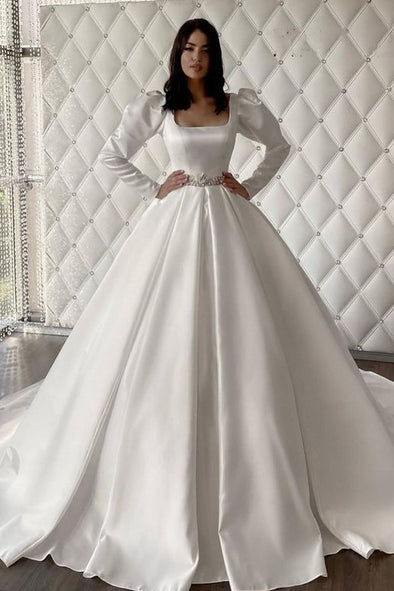 Ball Gown Wedding Dress Long Sleeves Lace Up Back