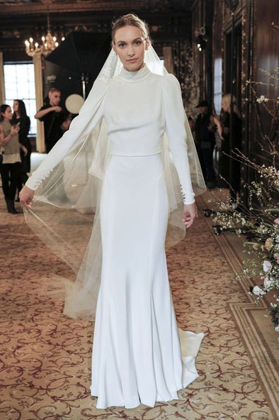 Simple Mermaid Wedding Dress Full Sleeves Muslim Gown