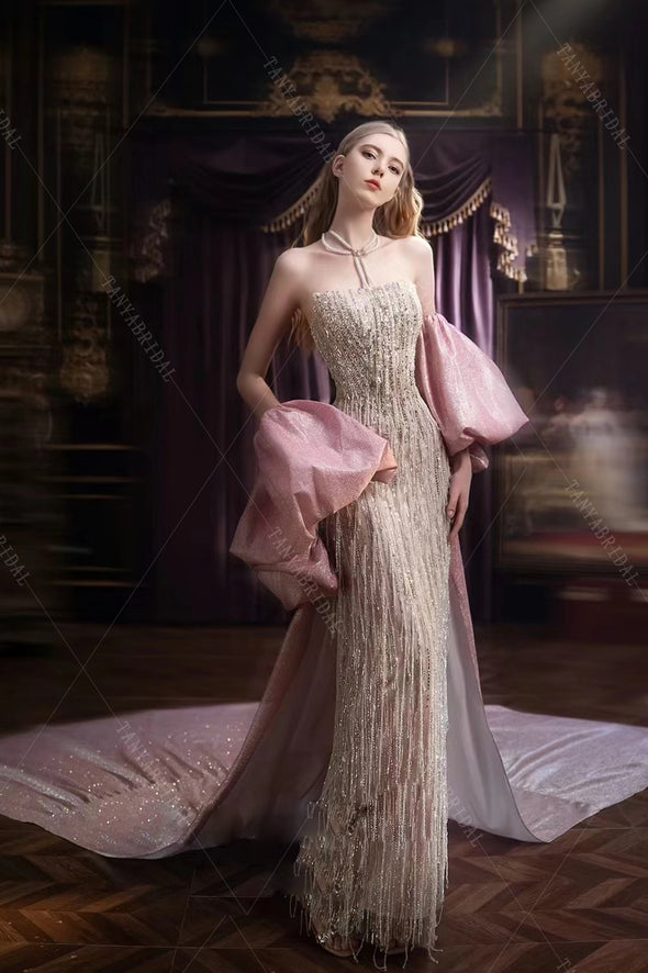 Pink Shine Wedding Cape With Long Train  ZJ311