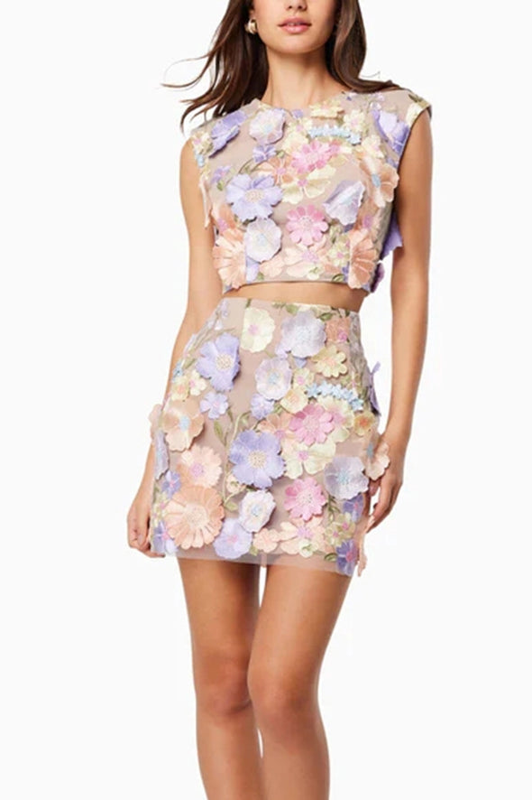 Two pieces Embroidery Lace Flower Short Cocktail Dress