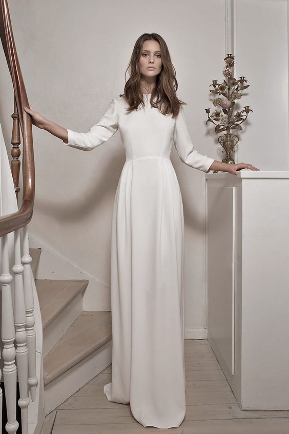 Modest Soft Satin Open Back Wedding Dress Ivory