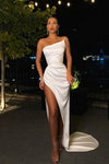Sexy White Prom Dresses With High Split Satin Evening Gowns