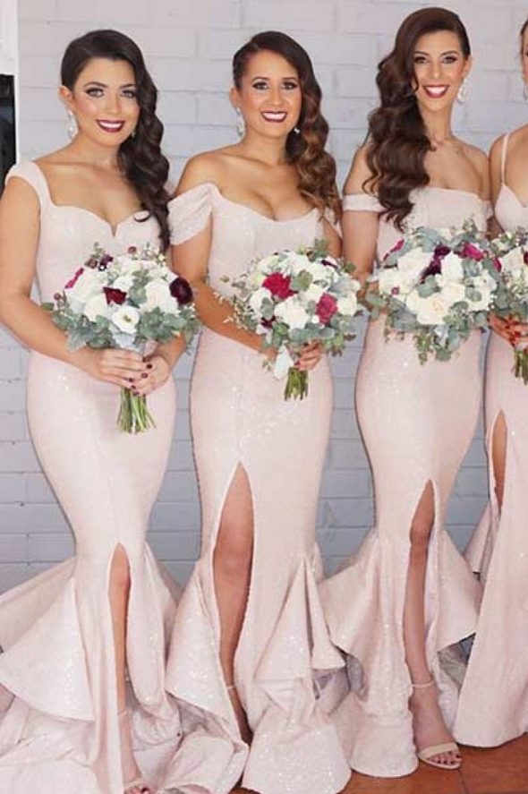 Long Sequins Slit Bridesmaid Dresses