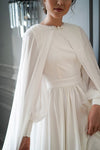 Chiffon Wedding Dress Full Sleeves With Cape