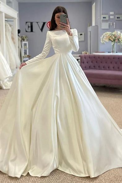 Conservative Wedding dress Satin Muslim Wedding Dresses