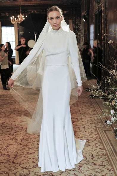 Modest Long Simple Wedding Dress High Neck Full Sleeves