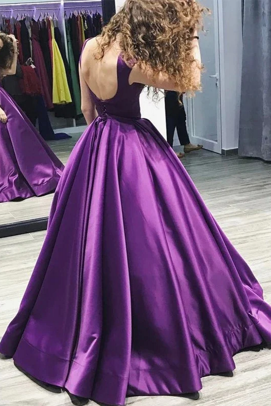 A Line Purple Backless Satin Long Prom Dresses TANYA BRIDAL A Line Purple Backless Satin Long Prom Dresses TANYA BRIDAL