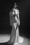 Soft Satin Long Sleeve Wedding Dresses With Special Cut at Waist Chic ZW1033