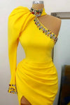 One Shoulder Colorful Crystal Cocktail Dress Party Gown