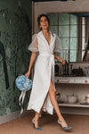 Tea Length Soft Satin Wedding Dresses Puffy Dot Tulle ZW971