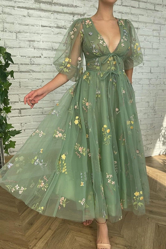 Embroidery A Line V Neck Tulle Homecoming Dress Short Sleeves TANYA BRIDAL Embroidery A Line V Neck Tulle Homecoming Dress Short Sleeves TANYA BRIDAL