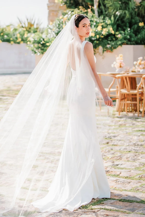 Elegant Angles Wedding Dress Crepe Column