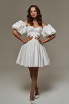 White Satin Short Party Dress Homecoming Gown With Detachable Sleeves
