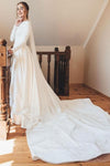 A Line Satin Modest Wedding Dress With Sleeves