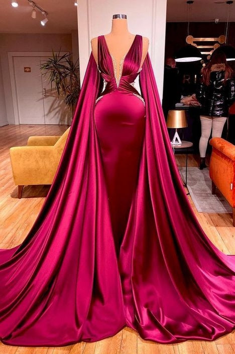 Mermaid V Neck Long Prom Dress With Ribbon