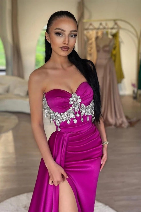 Mermaid Sexy Crystal Evening Gown Pleat Elegant