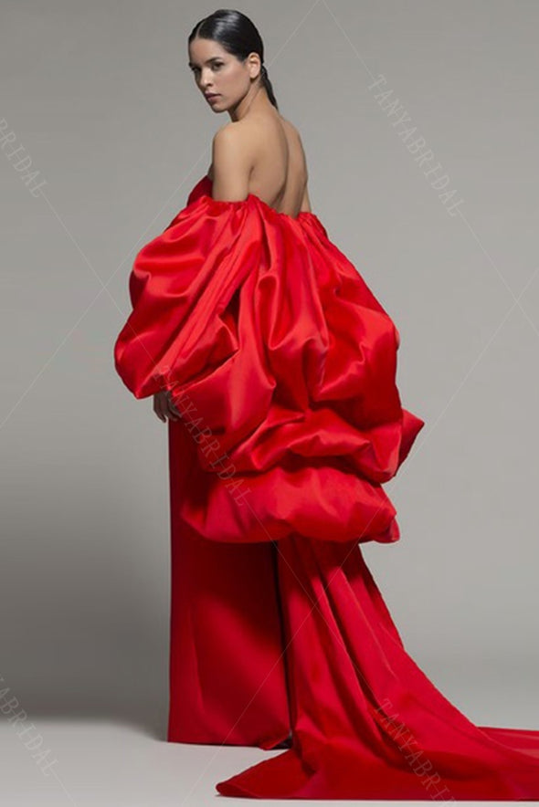 Exaggerated Cape ,Red Taffeta Fashion Jacket ,Ruffles Coat Chic DJ302