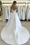 Square Neck A Line Satin Wedding Gown Buttons Back
