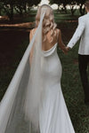 Elegant Crepe Cowl Neck Mermaid Wedding Gown For Brides