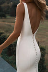 V Neck & Back Mermaid Long Simple Wedding Dress With Split