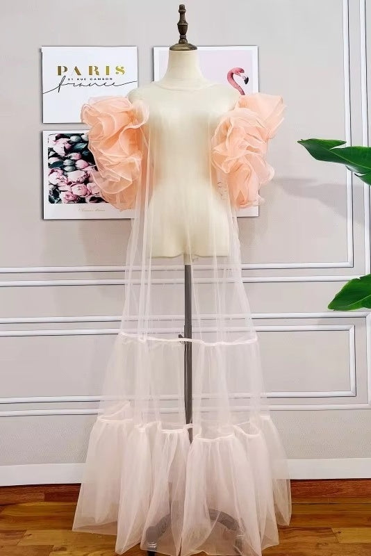 #DZ9425 Ruffles Organza Fashion Wedding Cape Long Ruffles