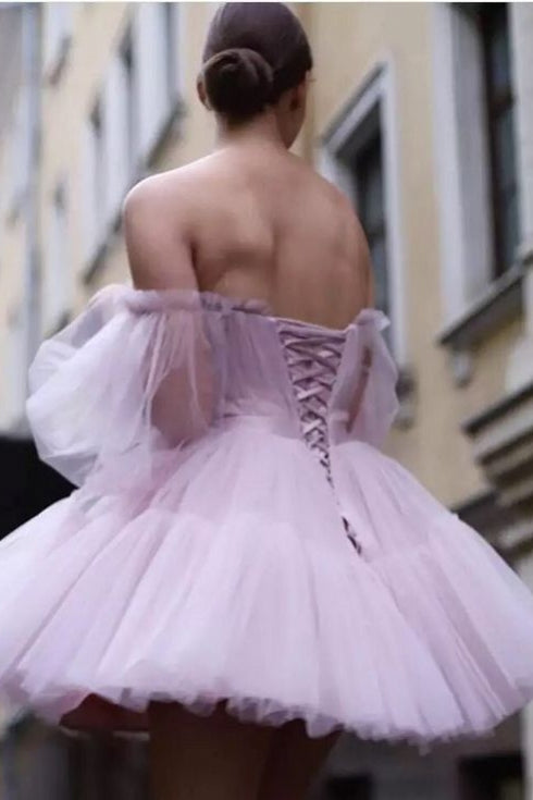 Pink Tulle Off The Shoulder Homecoming Dress Mini