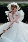 Fairy A Line Tulle Mid Calf Wedding Dress With Short Sleeves