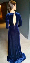 Velvet Long Evening Dress High Side Slit Deep V Neck Prom Gown