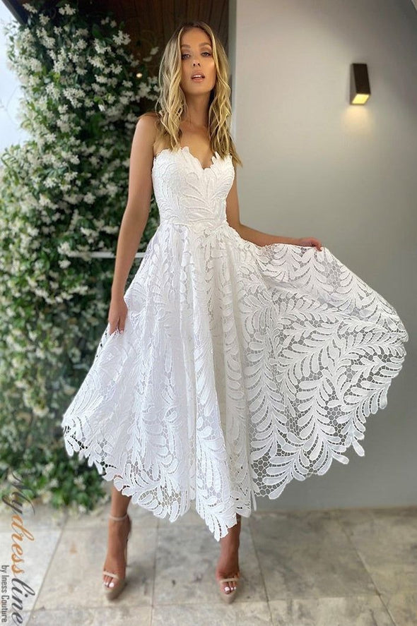 A Line White Leaf Lace Homecoming Dress 242231603