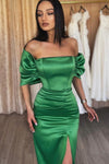 Green Mermaid Evening Dress Off The Shoulder Split