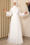 Simple Long Tulle Modest Full Sleeves Muslim Wedding Dress