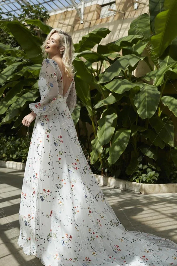 Foral Emboridery Lace Bohemian Backless Wedding Dresses ZW469