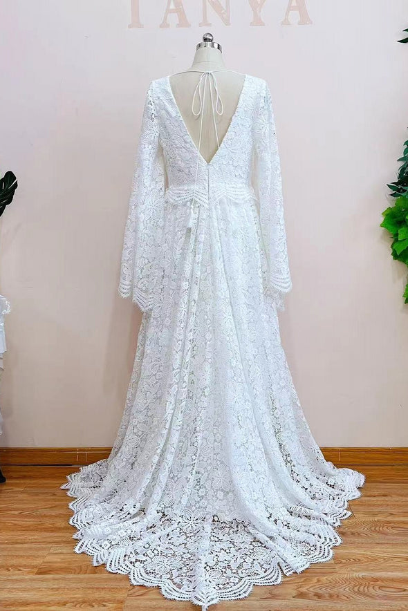 Flare Sleeve Lace Wedding Dresses Robe de soriee Chic ZW335