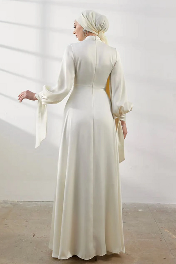 Modest Romantic Muslim Wedding Dress Soft Satin