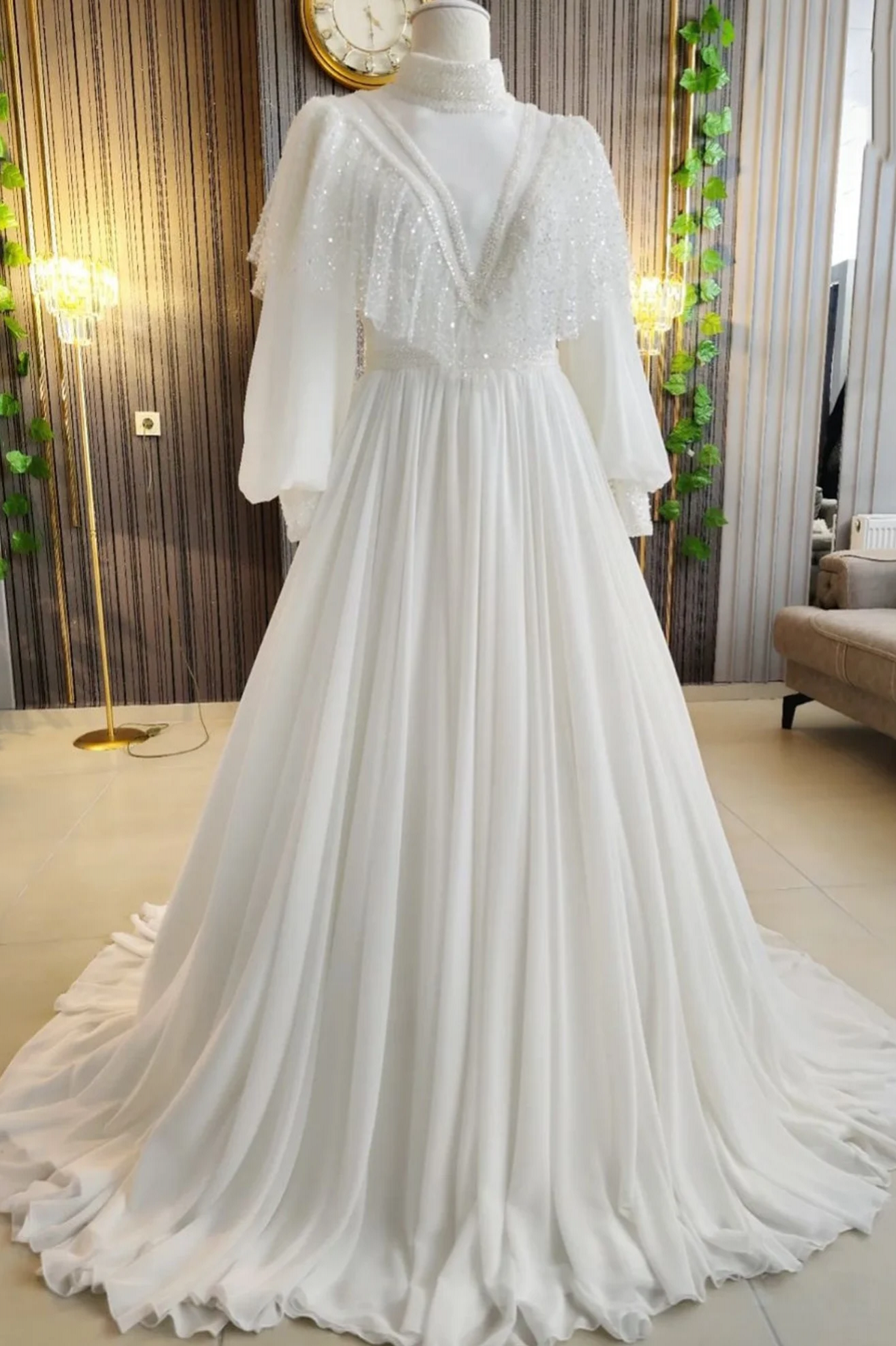 Luxury Muslim Wedding Dress Ruffles Beads Neckline TANYA BRIDAL Luxury Muslim Wedding Dress Ruffles Beads Neckline TANYA BRIDAL