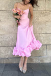 Romantic Midi Homecoming Dress A Line Spaghetti Strap