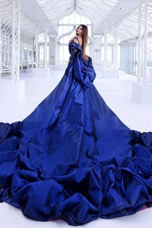 #DZ9426 Long Taffeta Women Cape Blue Outside Fuchsia Inside