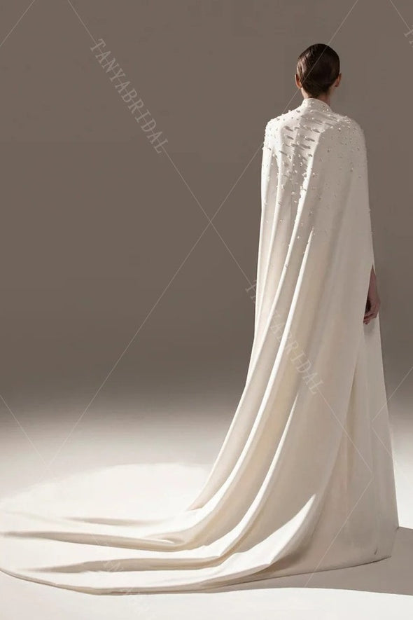 Soft Satin Wedding Cape With Beads Long Cloak Chic ZJ257
