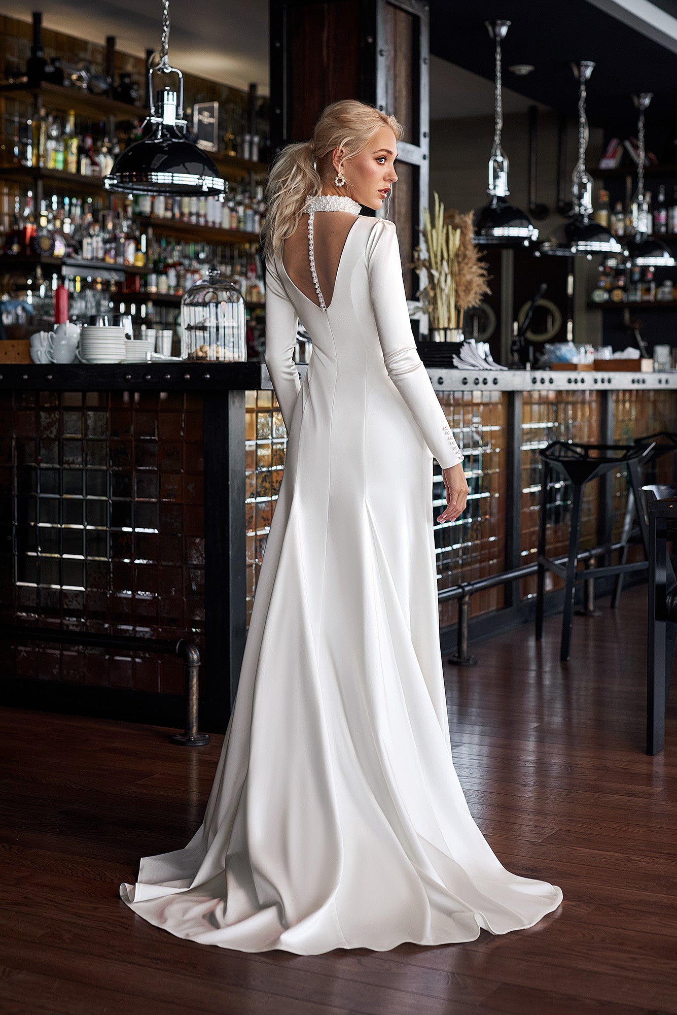 Full Sleeves High Pearls Neck Illusion Back Mermaid Wedding Dress TANYA BRIDAL Full Sleeves High Pearls Neck Illusion Back Mermaid Wedding Dress TANYA BRIDAL