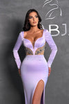 Lavender Mermaid Prom Dresses Beaded Side Split Evening Gowns