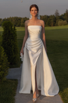 Strapless Sheath Satin Wedding Dresses With Flower Veil DW883