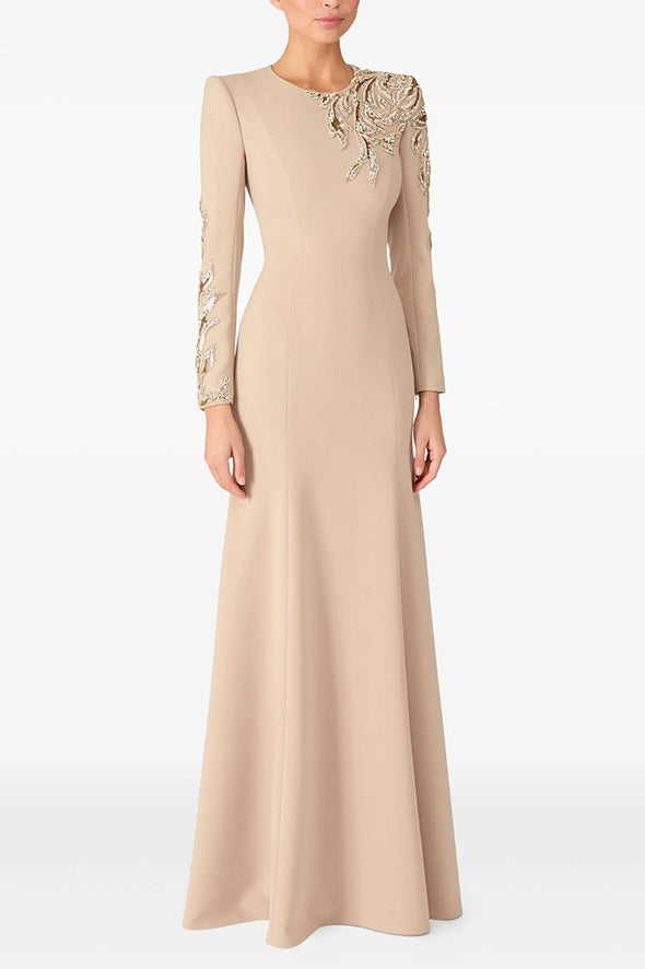 #DZ9379 Long Sleeves Black Champagne Evening Dress With Sequins